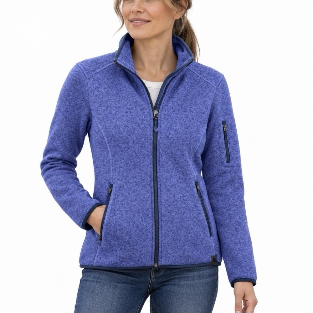 LL Bean Blue Sweater Fleece Full Zip Jacket Pockets Small Women Outdoor Classic